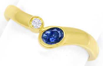 Foto 1 - Gold-Diamantring mit blauem Spitzen Saphir und Brillant, R6479