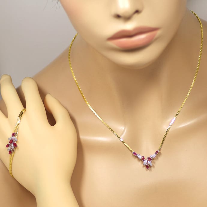 Foto 4 - Rubine und Diamanten in Collier und Armband 585er Gold, S2303