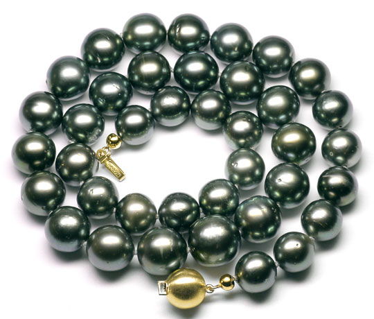 Foto 1 - Echte Tahiti Südsee Perlenkette 10,0 13,2mm Goldschloss, S2747